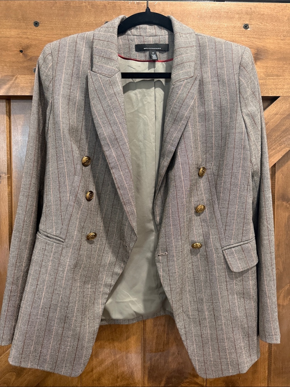 White House Black Market Gray Pinstripe Double-Breasted Blazer Size 10